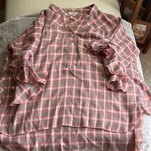 Umgee Red and Green Plaid Blouse